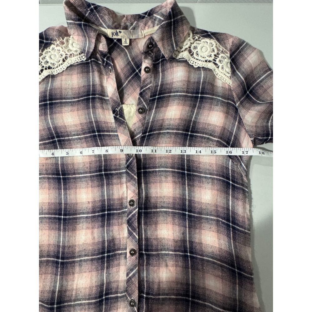 Jolt Plaid Button Down Shirt Pink Black Lace Small - Picture 9 of 12